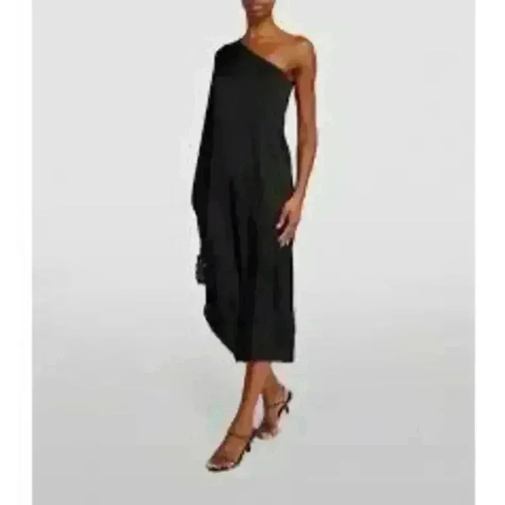 NEW NWT Anine Bing Rowan One-Sleeve Silk Dress Black